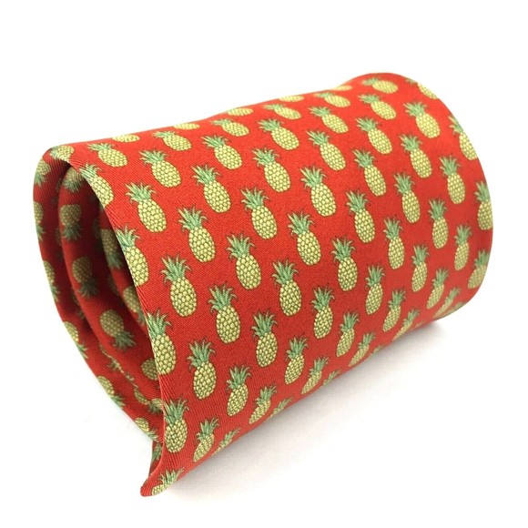 SOUTH BEACH TIES Red Yellow Green Pinneapple Fruit Men's Silk Necktie ITALY 58" - Picture 1 of 9
